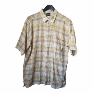 Patagonia men's yellow plaid button up shirt